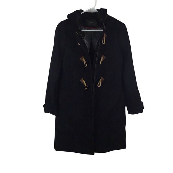 J Crew Wool Blend Black Trench Jacket Pea Coat Zipper Size 00 Nautical Preppy - Picture 5 of 12